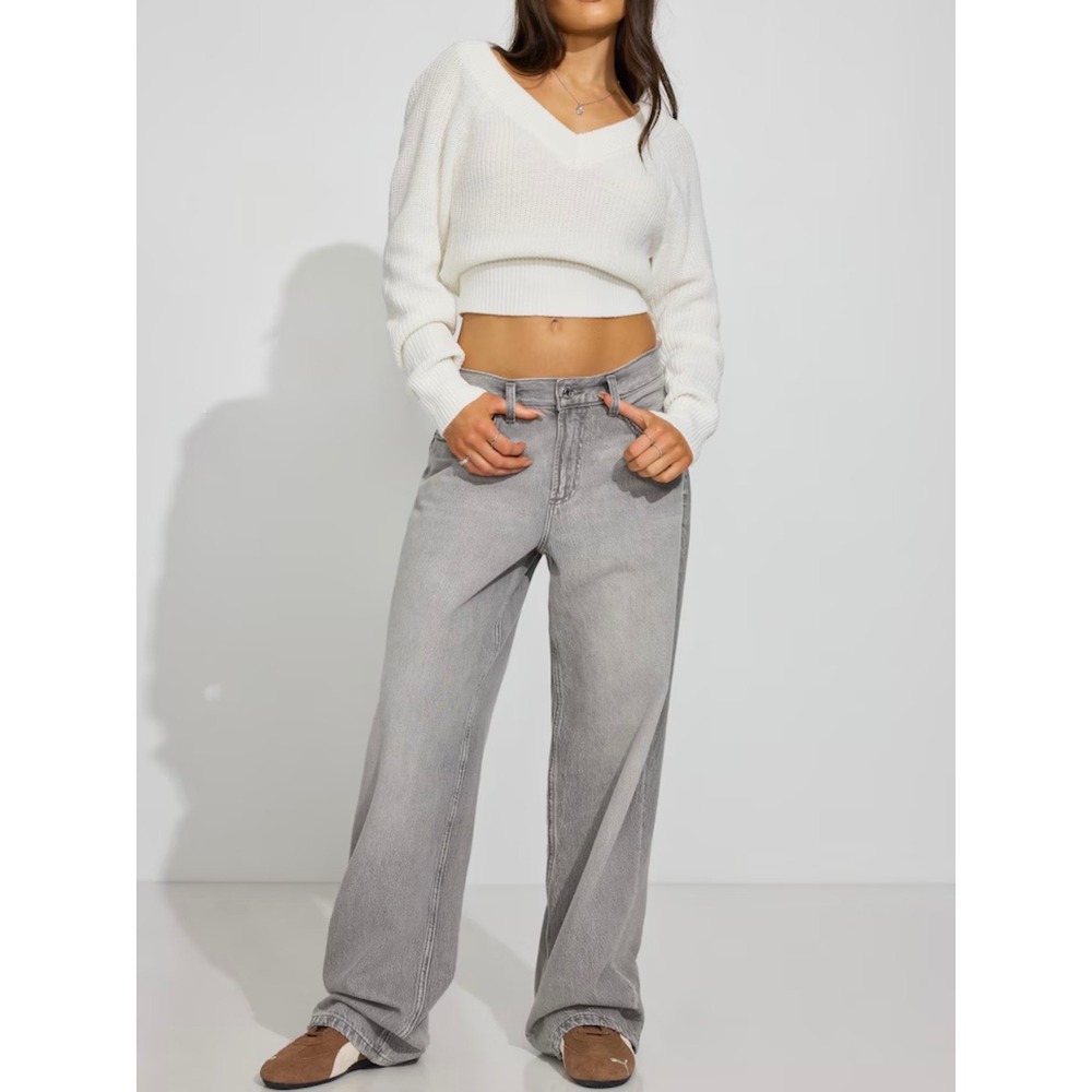 Garage Low Rise Baggy Slouchy Jeans Icy Grey Wide Leg 90's 100% Cotton - 3 Long